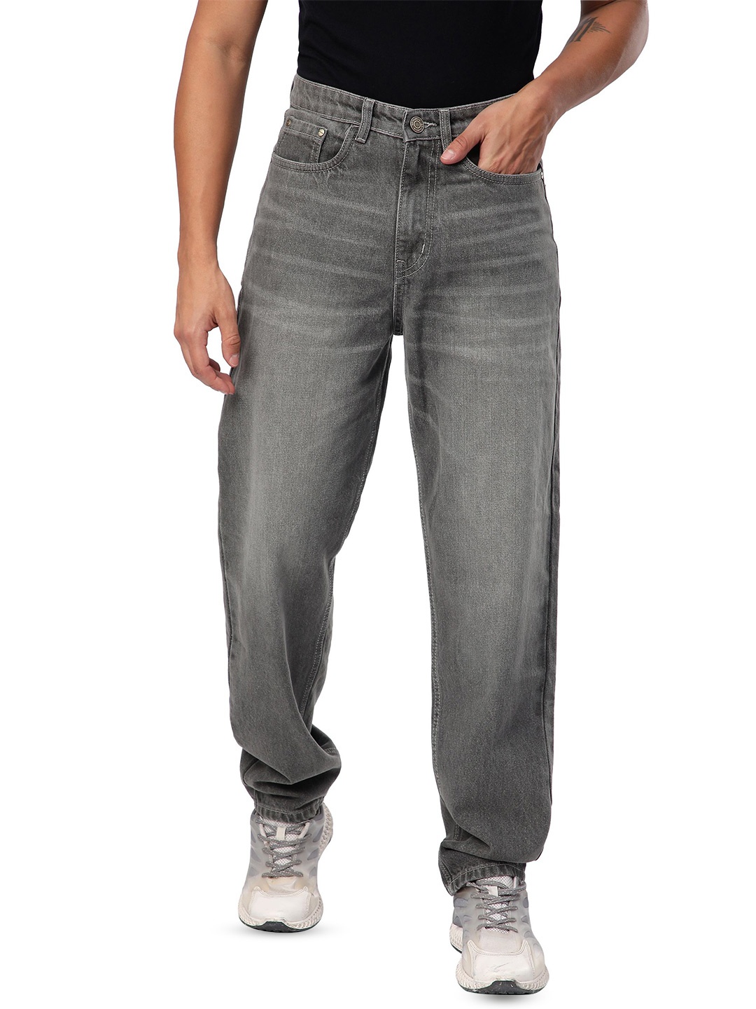 

Beyoung Men Light Grey Whisker Baggy Fit Cotton Jeans