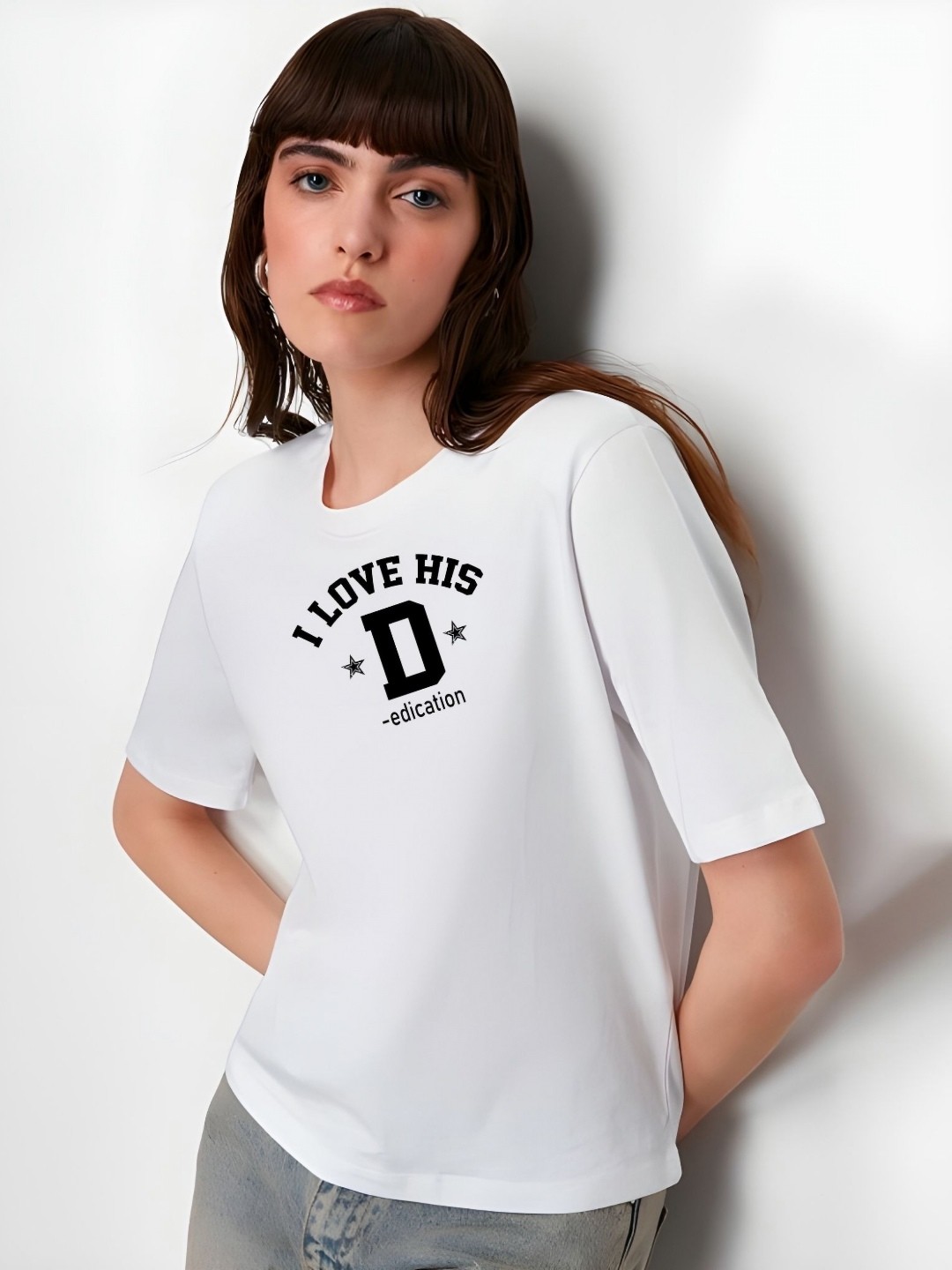 

Moda Rapido Women Typography Printed Round Neck Cotton Oversized T-shirt, White