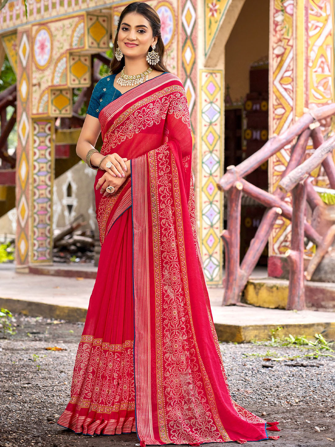 

A.V.M. SILK MILLS Bandhani Pure Georgette Saree, Pink