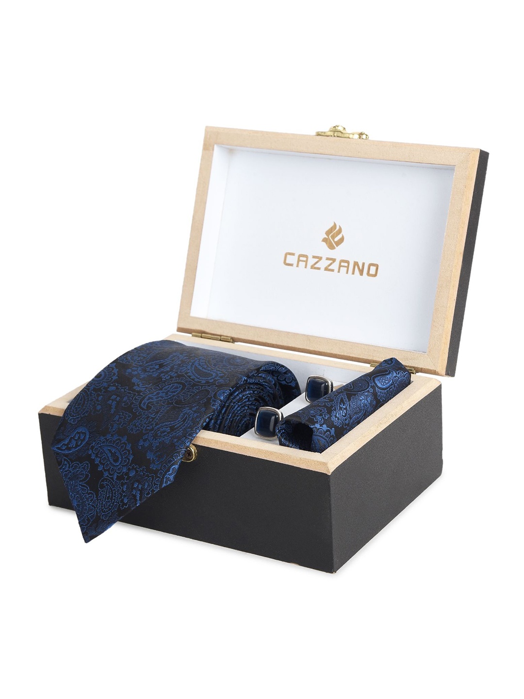 

Cazzano Men Floral Printed Tie and Pocket Square Accessory Gift Set, Blue
