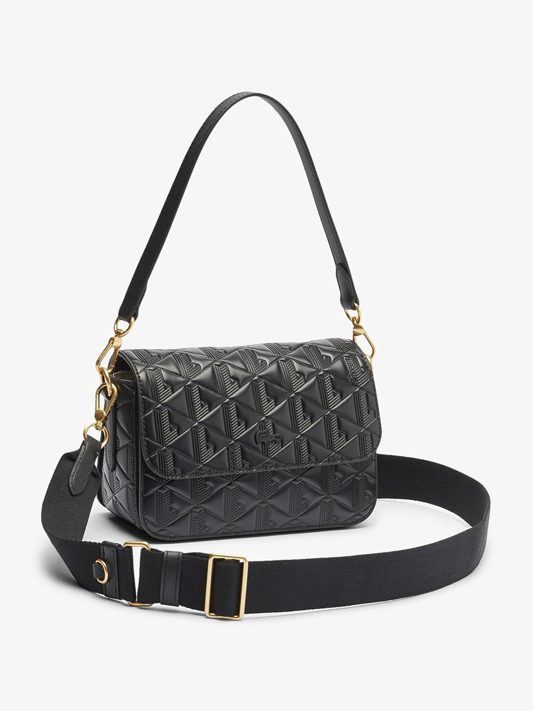 

Lacoste Textured Structured Leather Shoulder Bag, Black