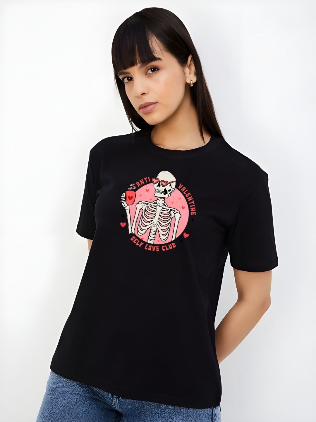 

DressBerry Women Graphic Printed Round Neck Cotton T-shirt, Black