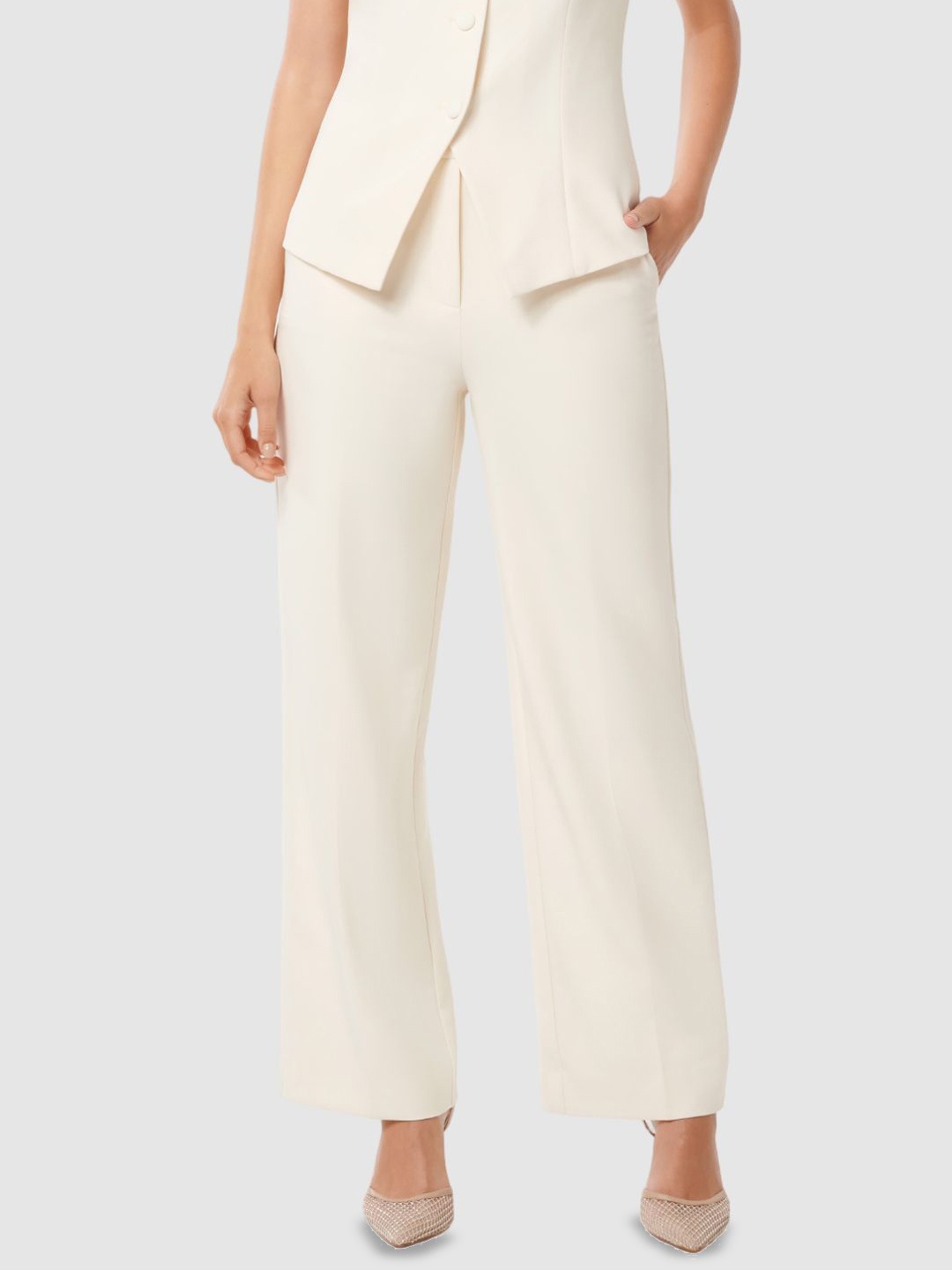 

Forever New Women Straight Fit High-Rise Trousers, Cream