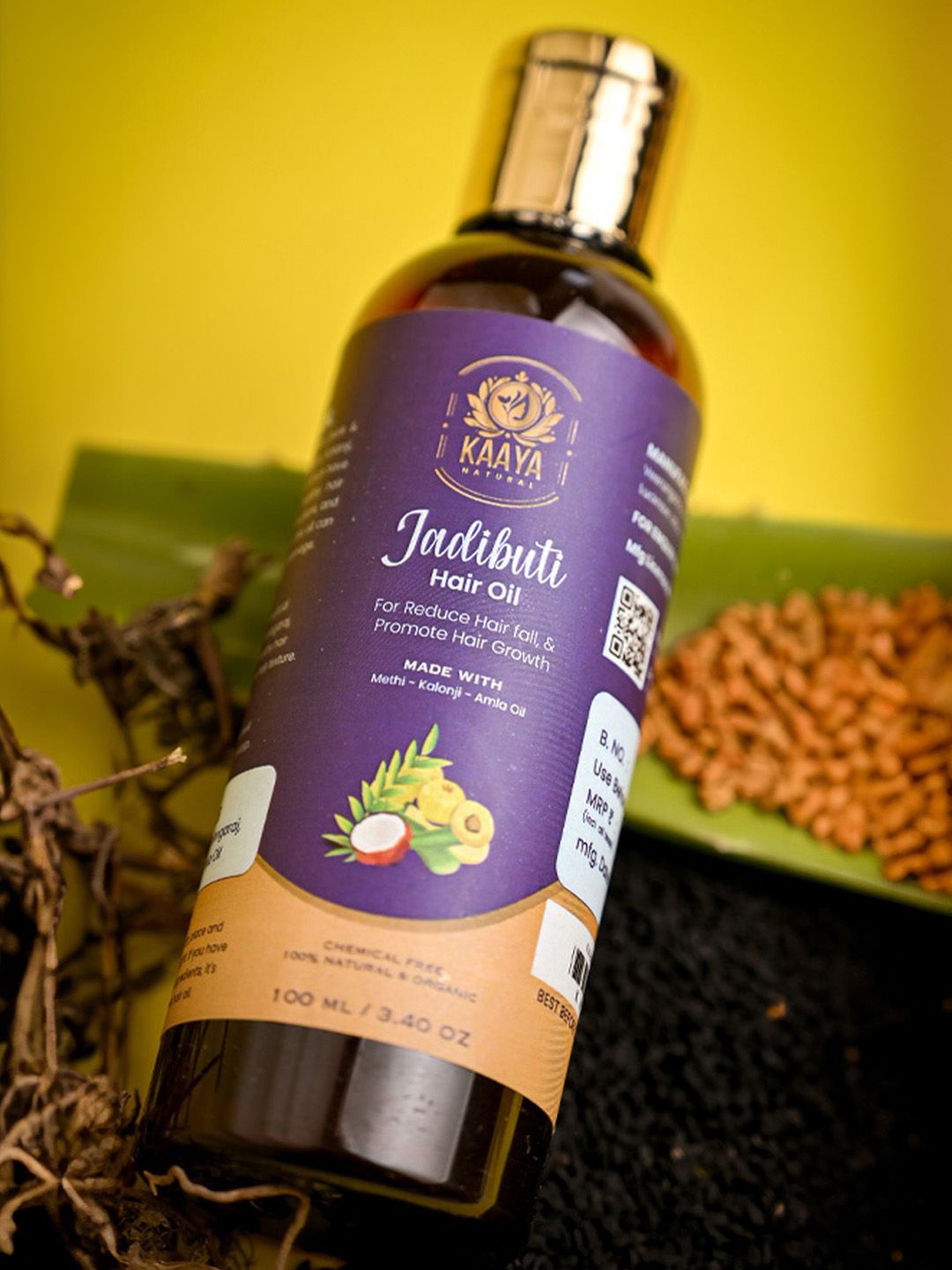 

Kaaya Natural Jadibuti Hair Oil With Amla & Methi For Thinning and Hair Fall- 100 ml, Purple