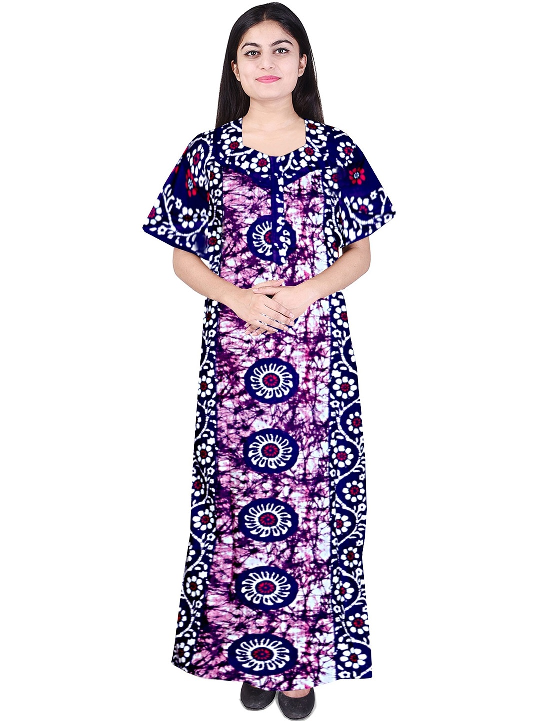 

PR PINK ROYAL Women Printed Pure Cotton Maxi Nightdress, Purple
