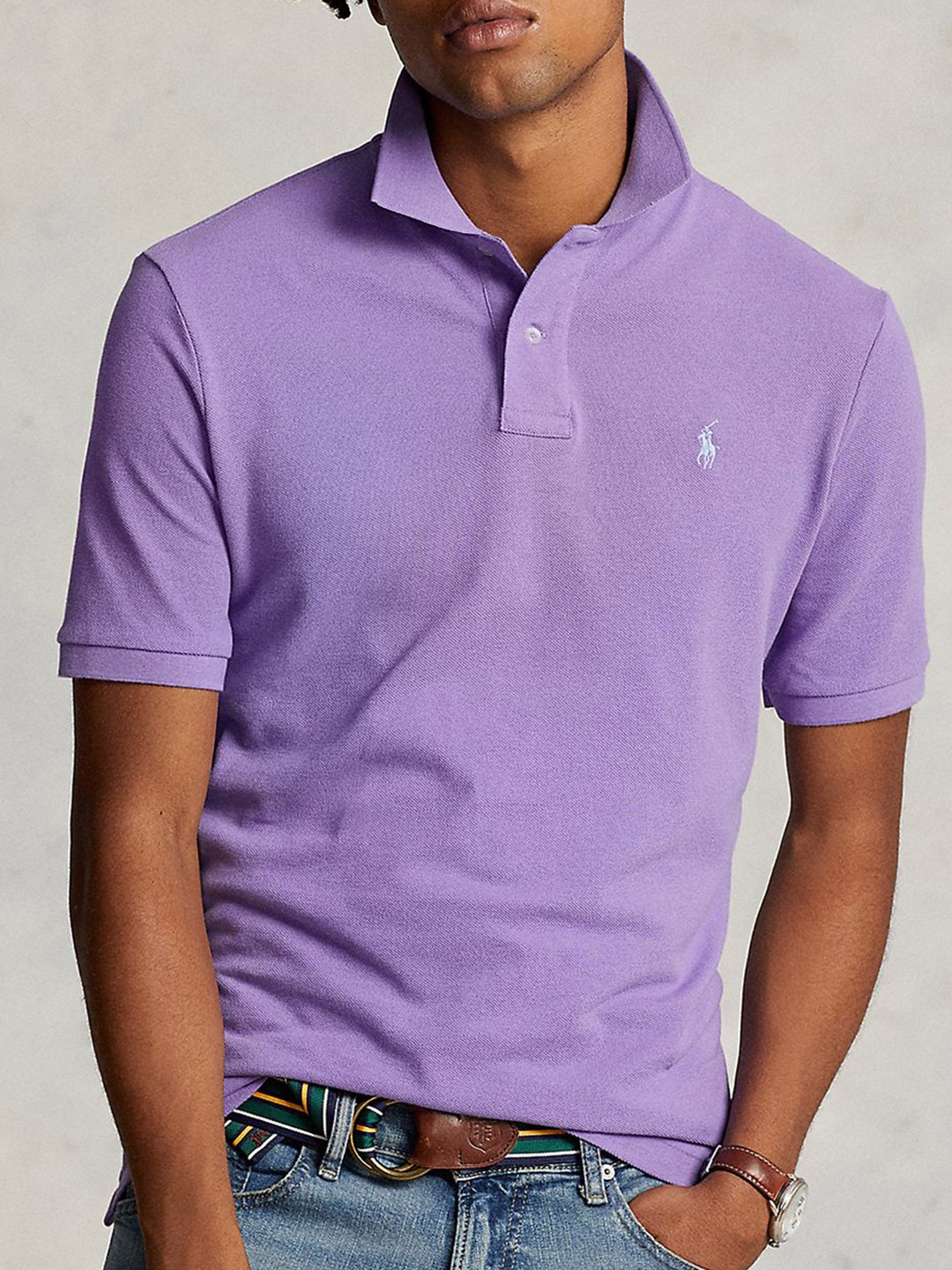 

Polo Ralph Lauren Pure Cotton Slim Fit Polo Collar Short Sleeve T-Shirt, Purple