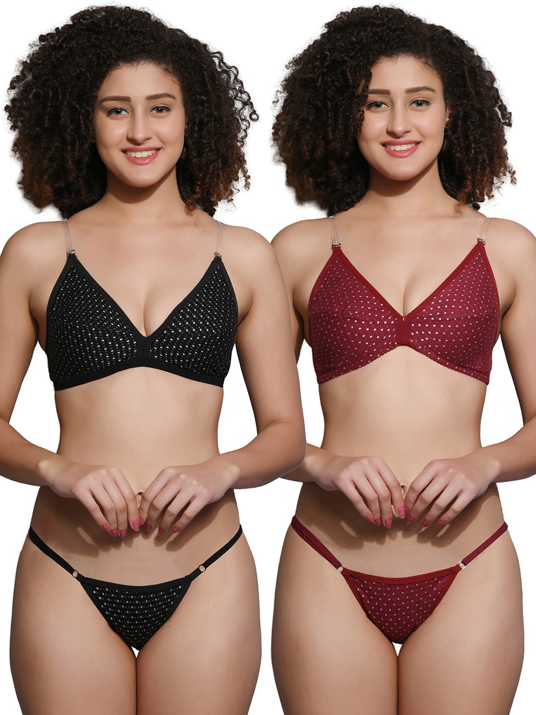 

Fihana Pack Of 2 Printed Cotton Shoulder Straps Lingerie Set, Maroon