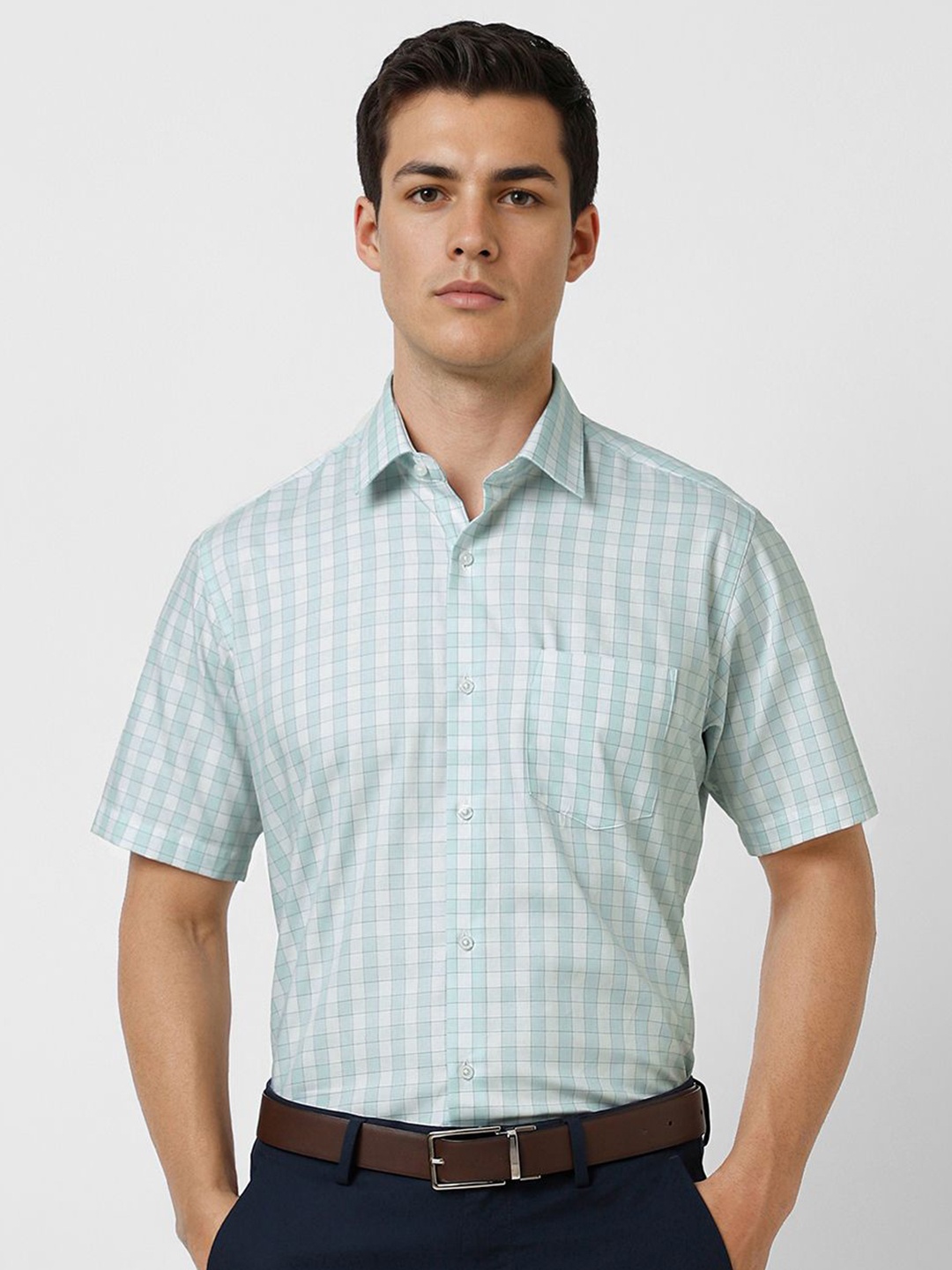 

Van Heusen Men Opaque Checked Party Shirt, Blue