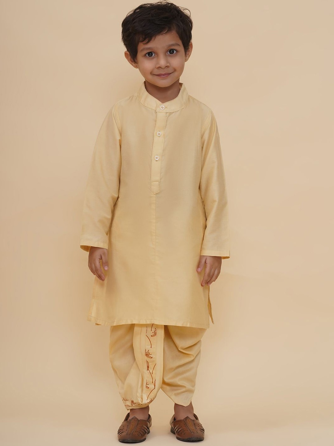 

Sethukrishna Boys Band Collar Straight Kurta, Beige