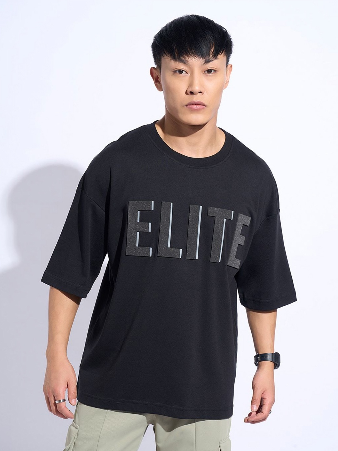 

Street 808 by Pantaloons Men Typography Printed Round Neck Cotton Oversized T-shirt, Navy blue