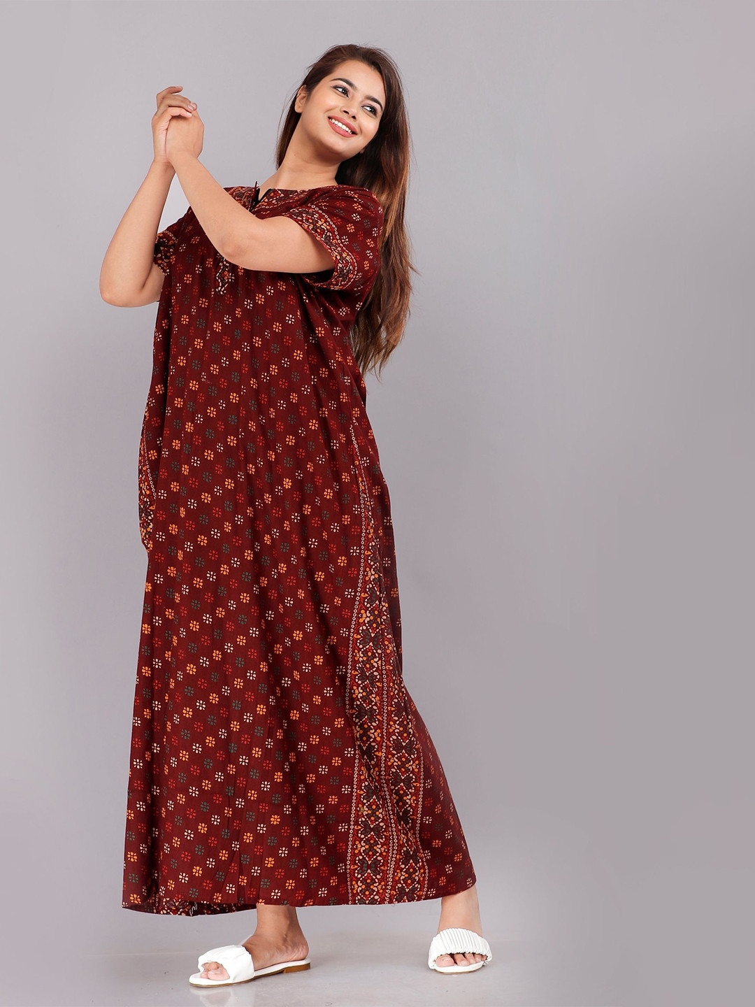 

PR PINK ROYAL Printed Maxi Nightdress, Maroon