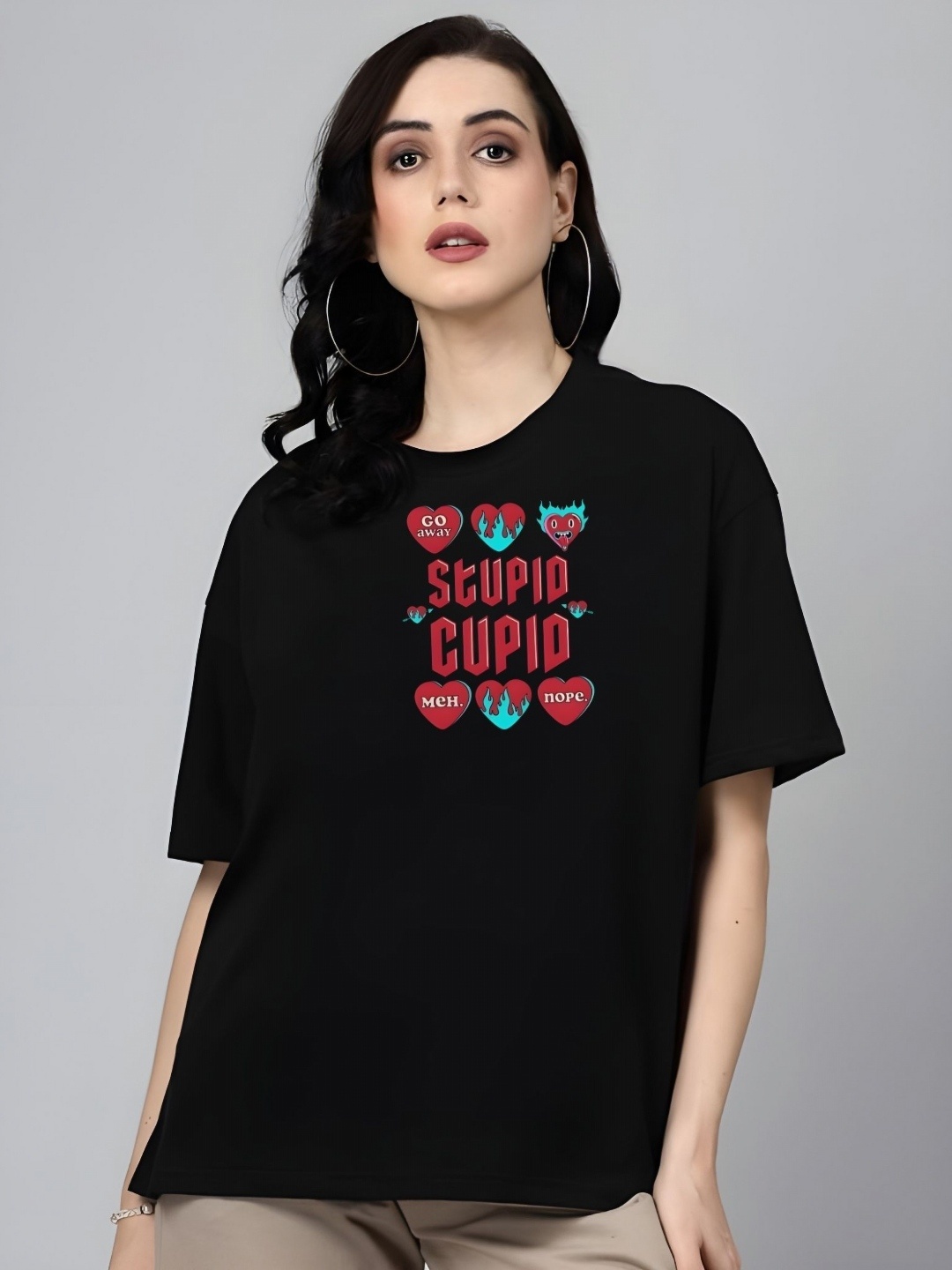 

Moda Rapido Women Typography Printed Round Neck Cotton Relaxed Fit T-shirt, Black