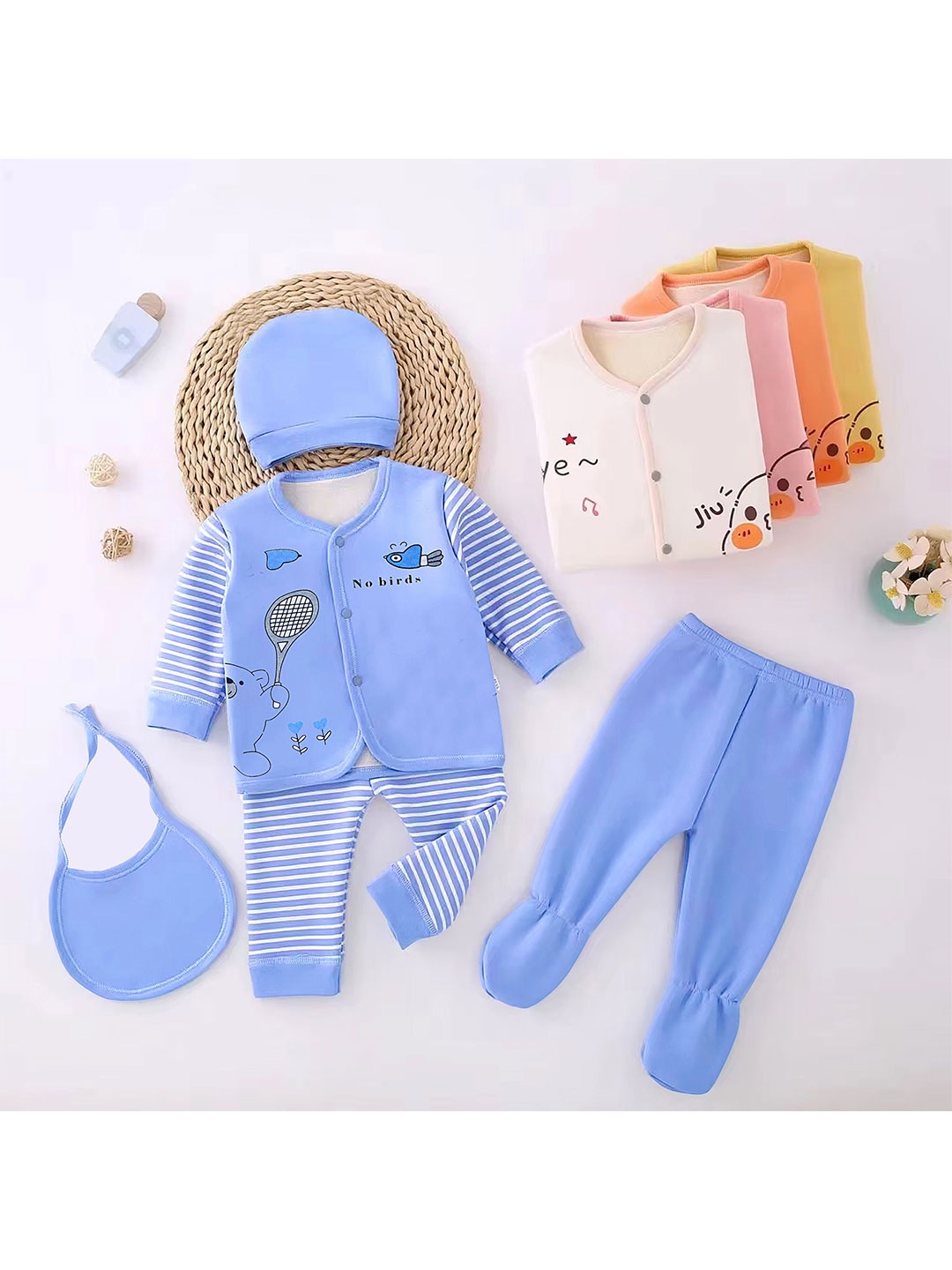 

Fancy Walas Kids 5-Piece Pure Cotton Baby Apparel Gift Set, Blue