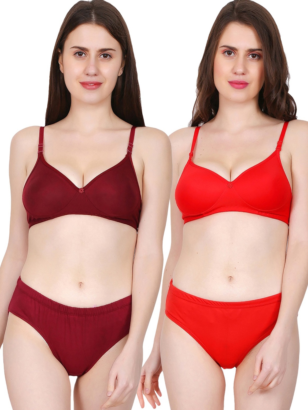 

Fihana Women Pack Of 2 Adjustable Straps Lingerie Set, Red