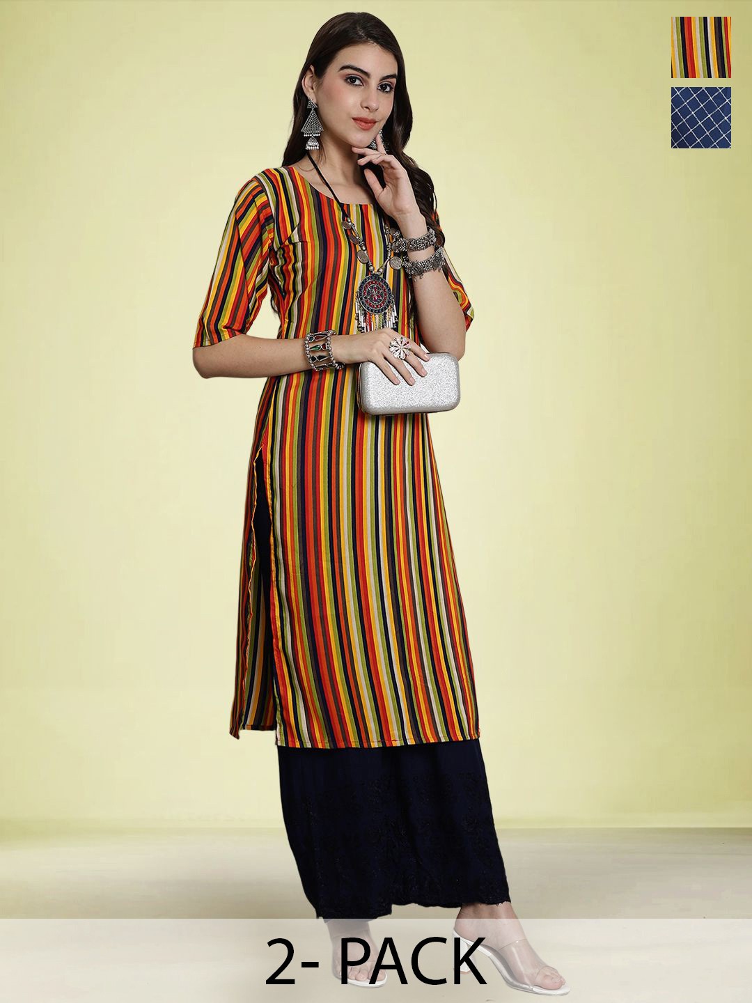 

Moda Rapido Set of 2 Printed Round Neck Straight Kurtas, Yellow
