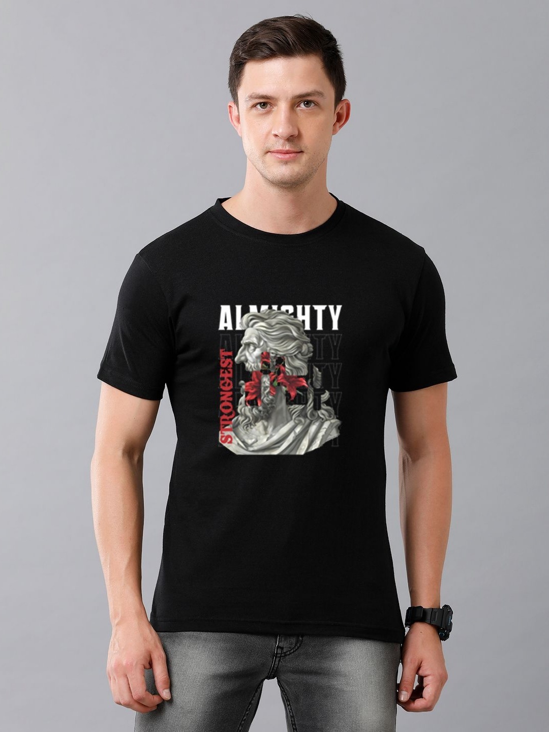 

Moda Rapido Men Graphic Printed Round Neck Cotton T-shirt, Black