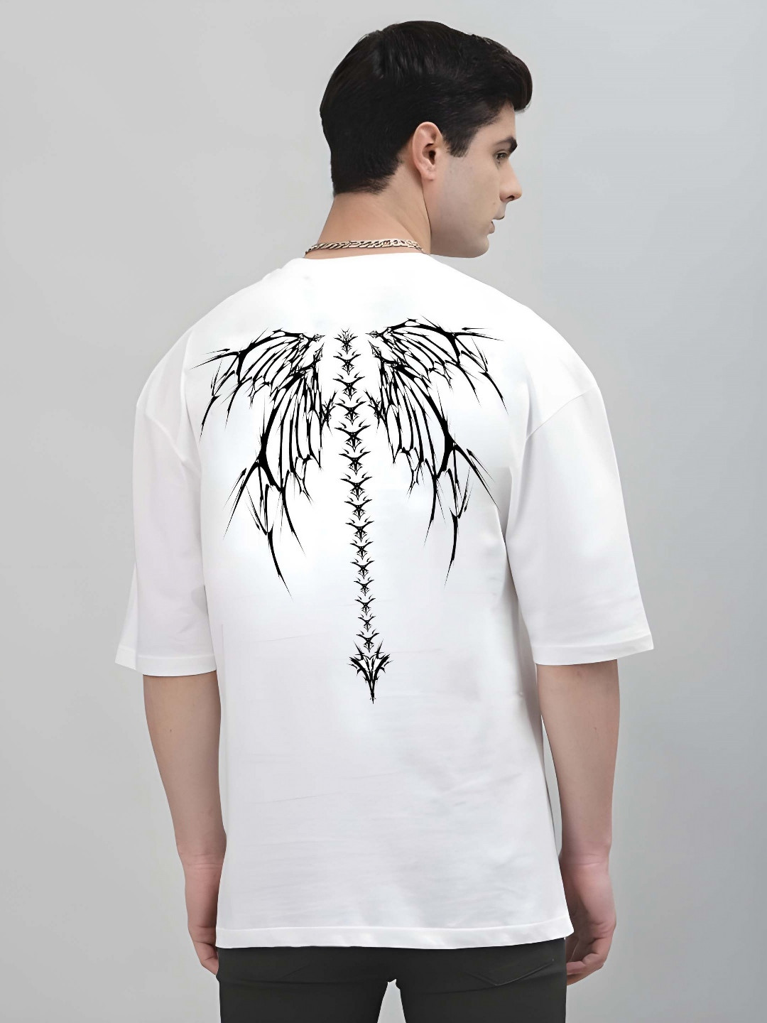 

SZN Men Graphic Printed Round Neck Cotton Oversized T-shirt, White