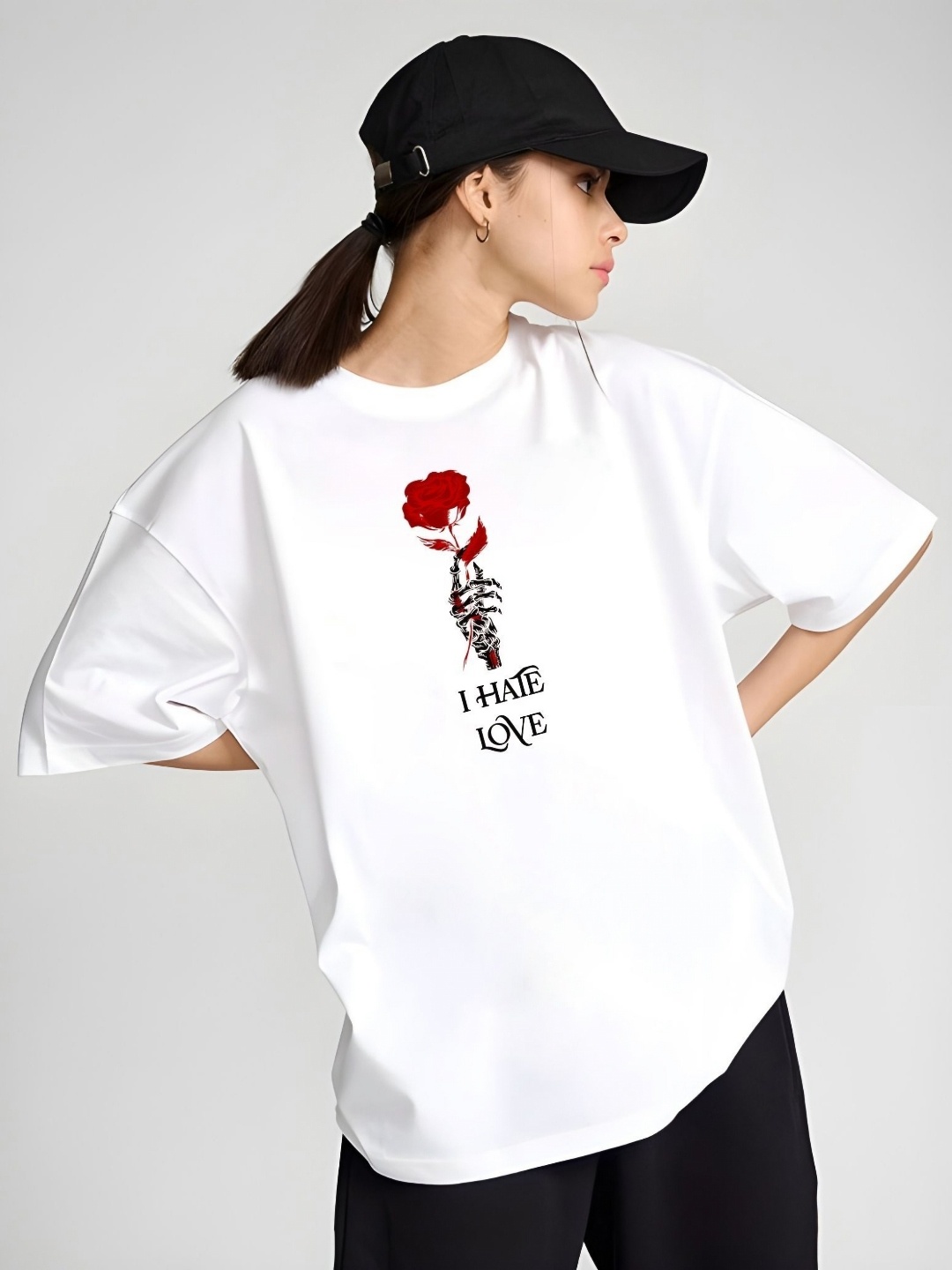 

DressBerry Women Graphic Printed Round Neck Cotton Oversized T-shirt, White