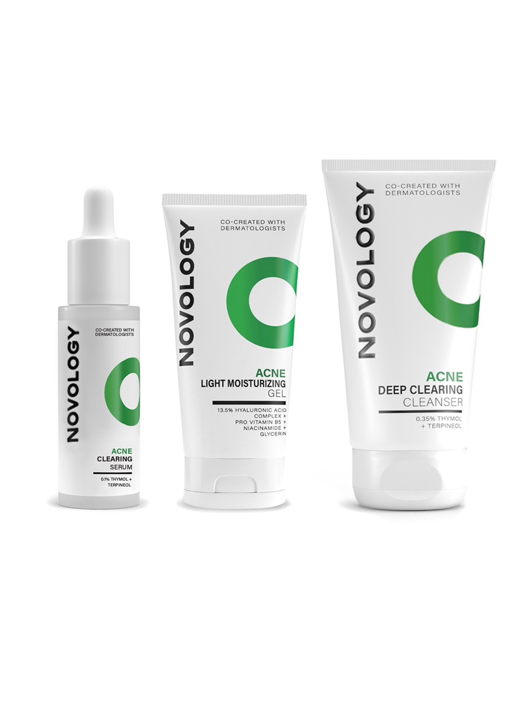 

Novology Set Of Acne Reduction Cleaner, Serum & Moisturizing Gel, White