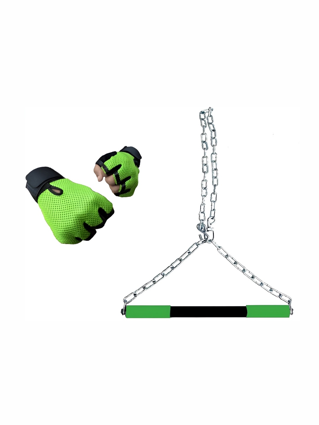 

YMD Pack Of 2 Chain Rod & Pair Of Gloves Workout Accessories, Black