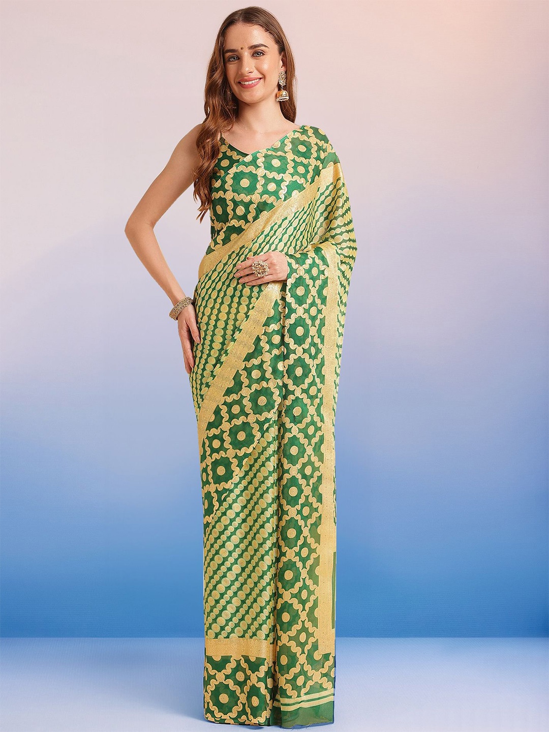 

Mitera Woven Design Poly Chiffon Leheriya Ready To wear Saree, Green