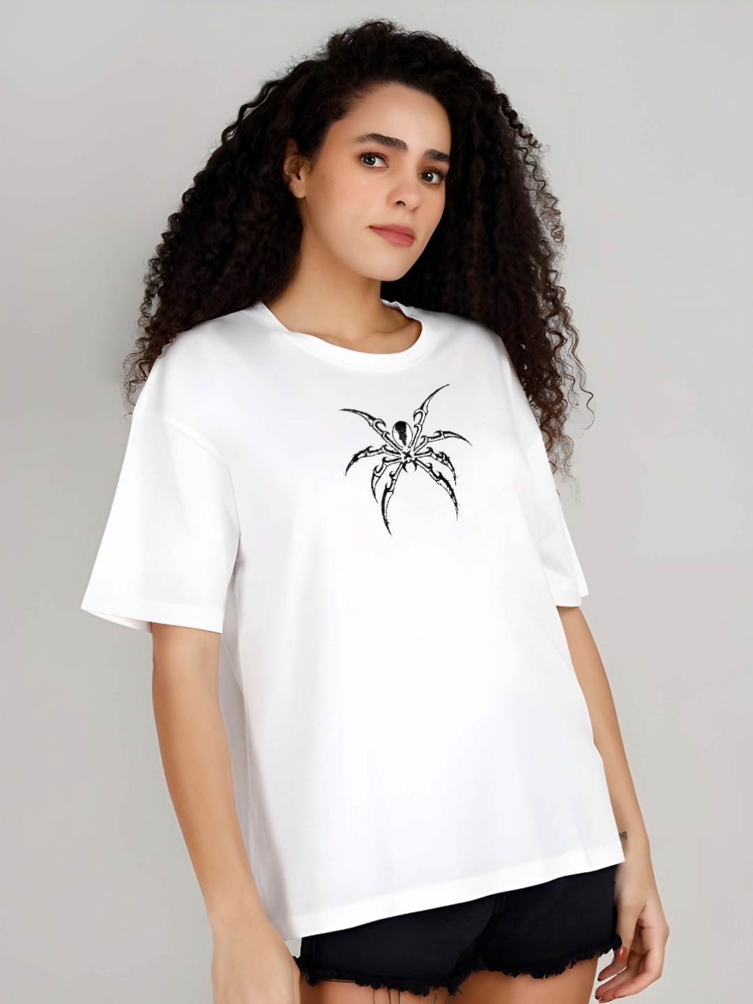 

SZN Women Graphic Printed Round Neck Cotton Oversized T-shirt, White