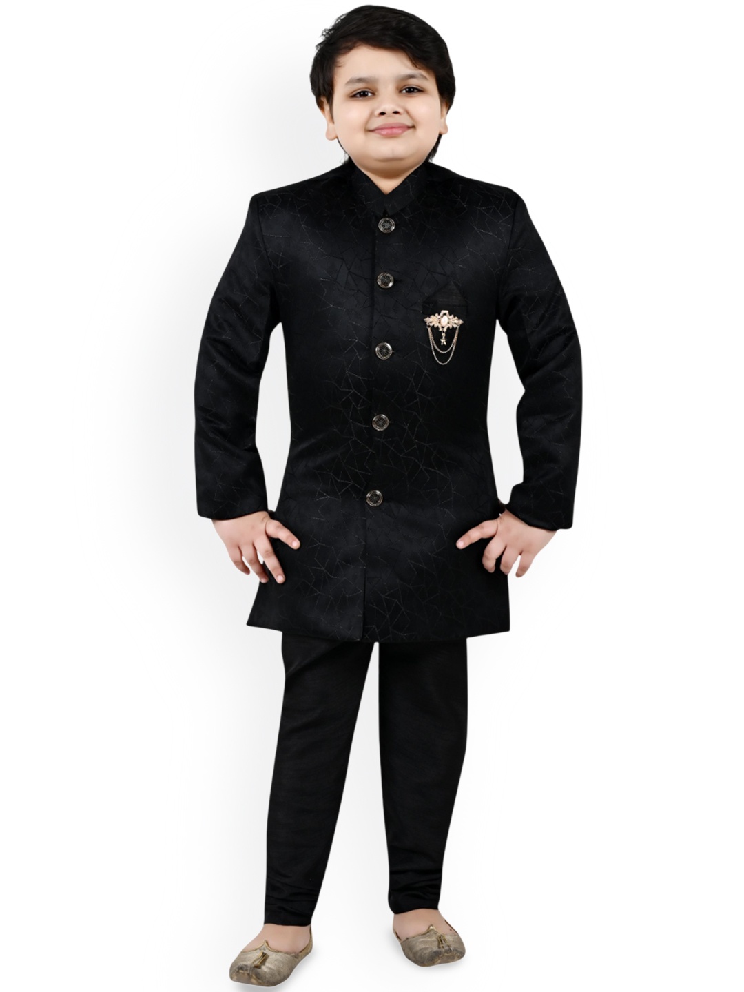 

Arshia Fashions Printed Sherwani & Trousers, Black