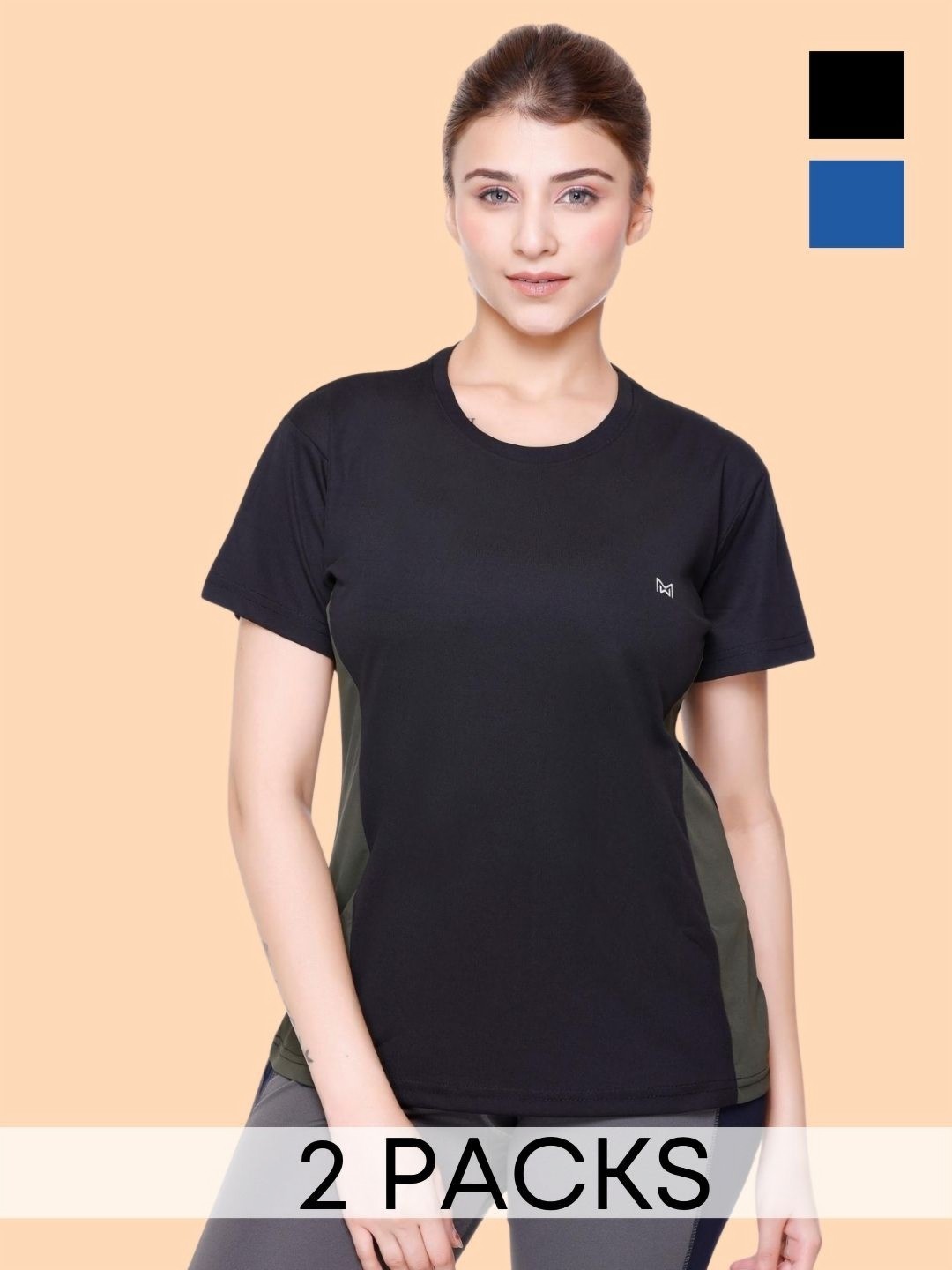 

White Moon Women Extended Sleeves Applique T-shirt, Black