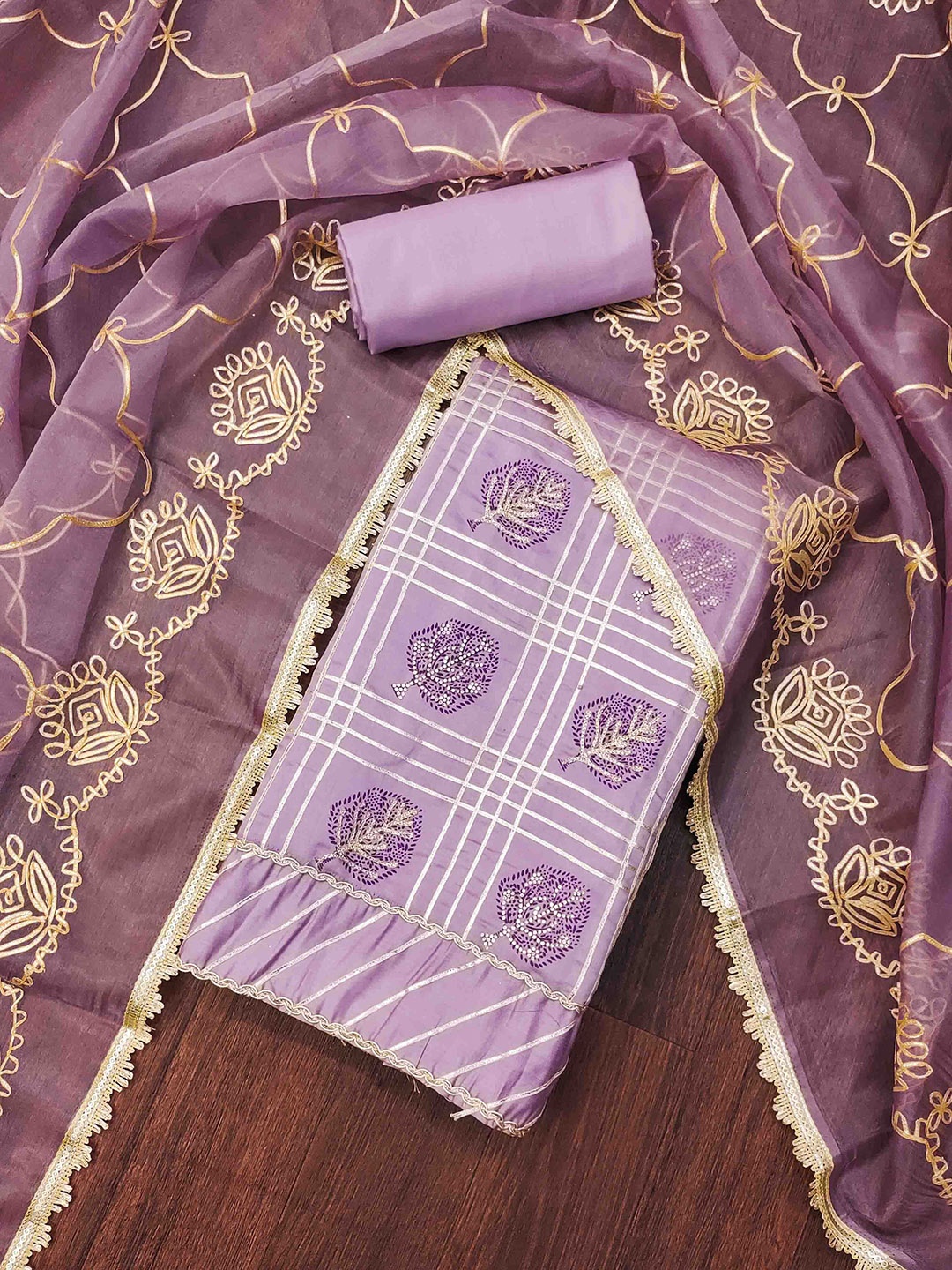 

KALINI Floral Embellished Gotta Patti Unstitched Dress Material, Lavender