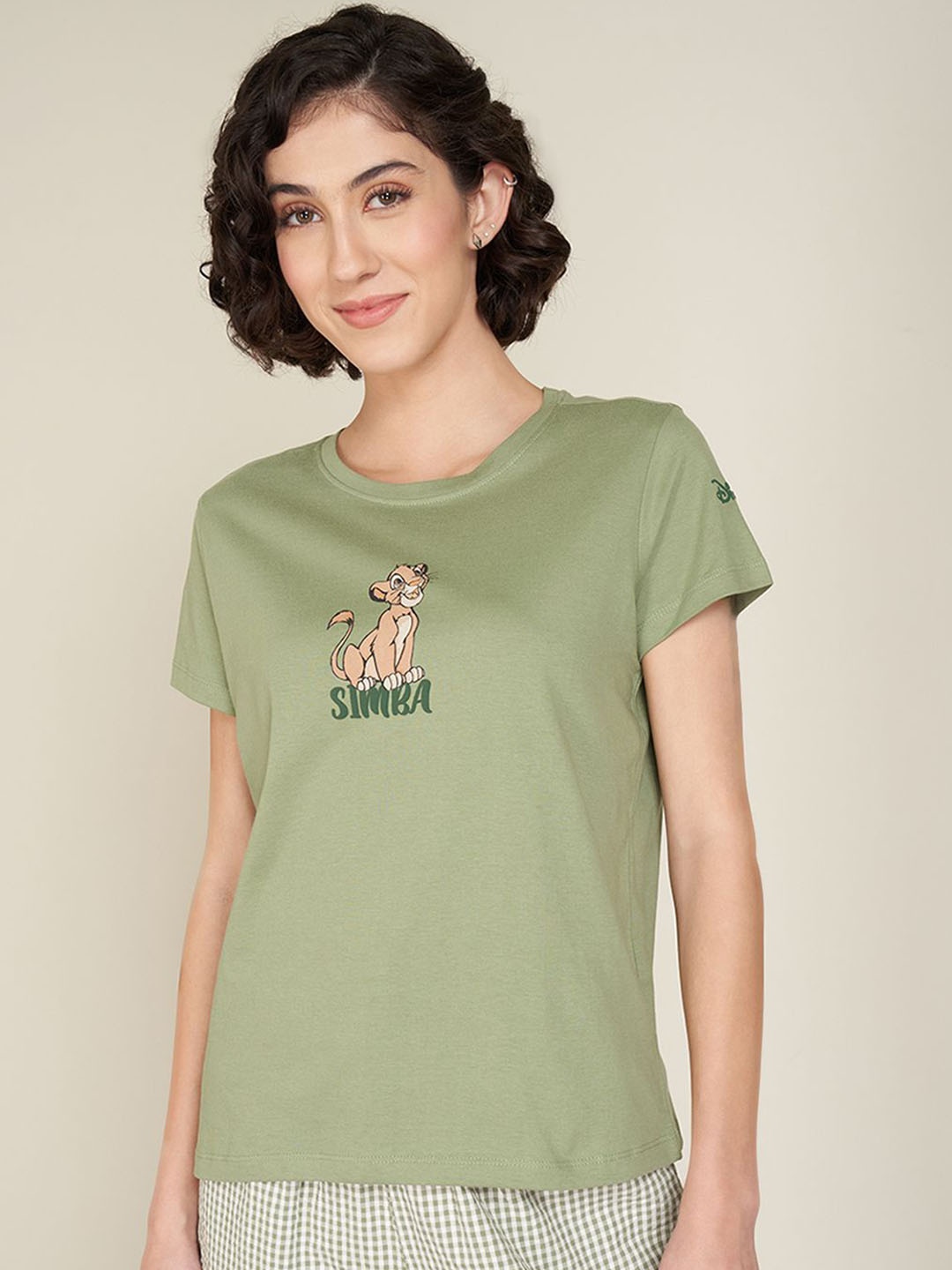 

Dreamz by Pantaloons Simba Printed Pure Cotton Lounge T-Shirt, Olive