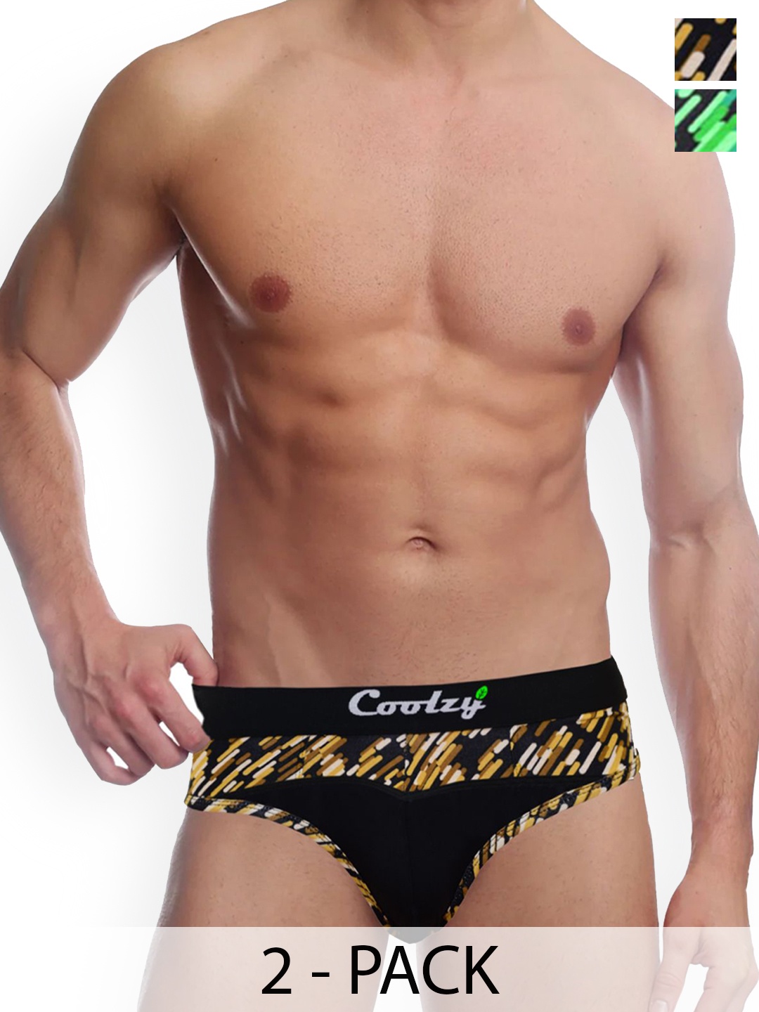 

COOLZY Pack Of 2 Printed Basic Briefs - EOSHBF2K006-S, Black