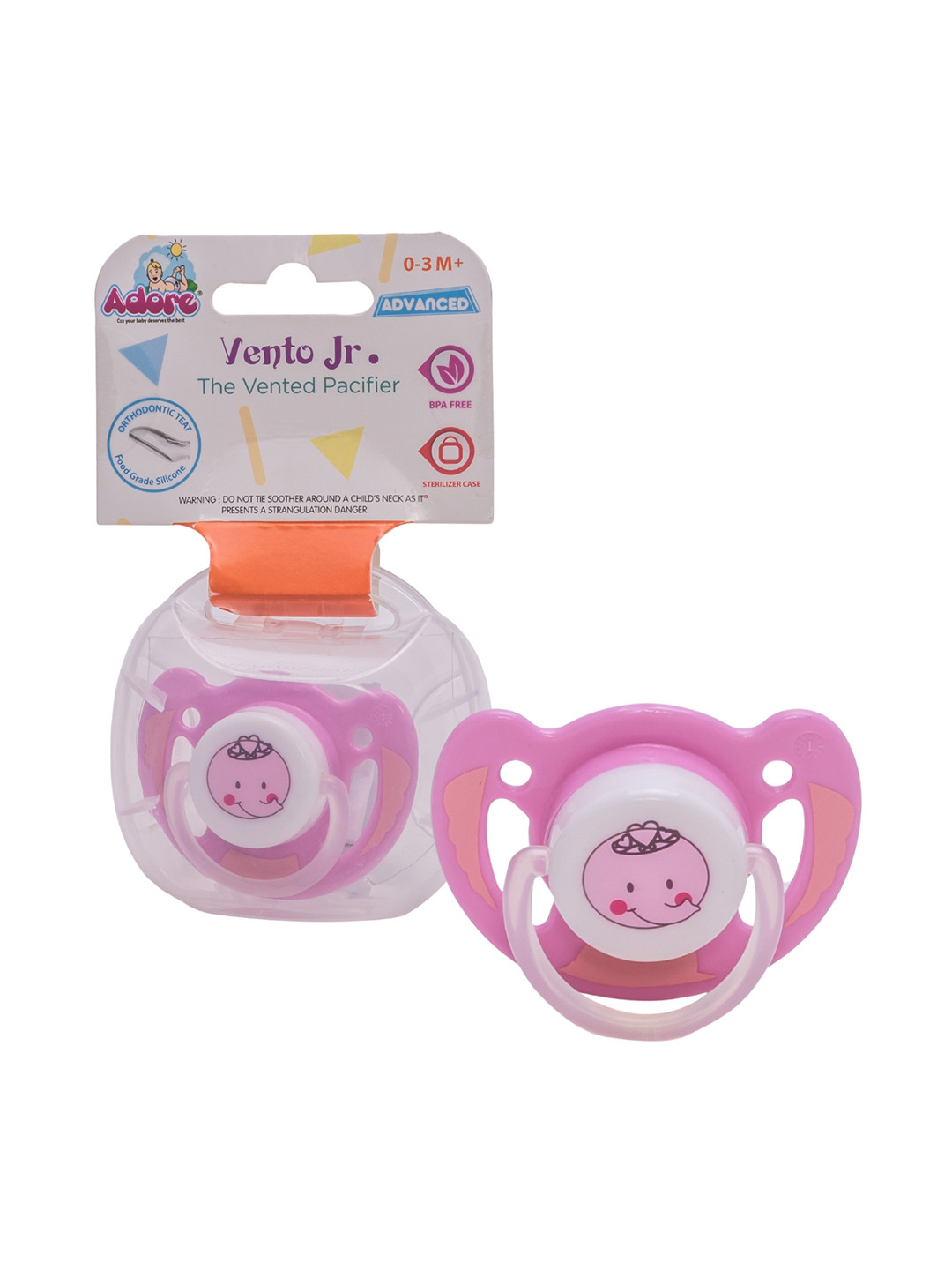 

Adore Kids Vento Jr - The Orthodontic Vented Pacifier with Multipurpose Storage Case, Pink