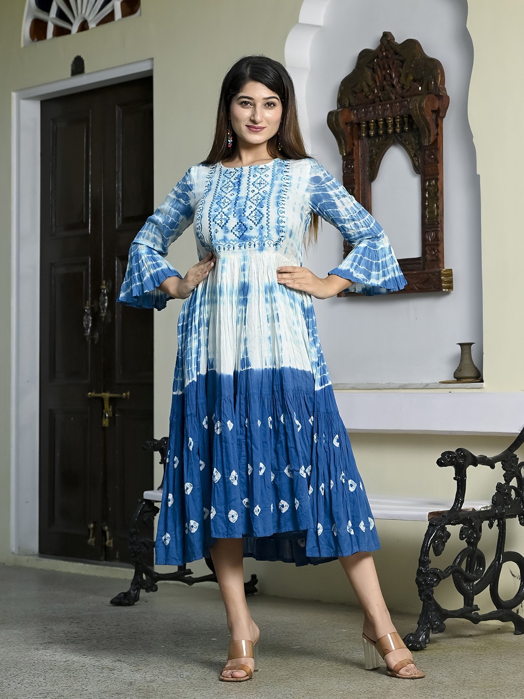 

Rashmi Shree Creation Ethnic Motifs Print Fit & Flare Midi Dress, Blue