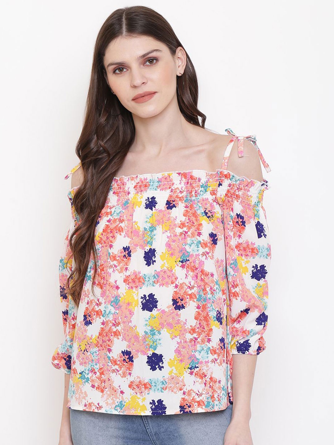 

DressBerry Women Floral Printed Shoulder Straps Top, White