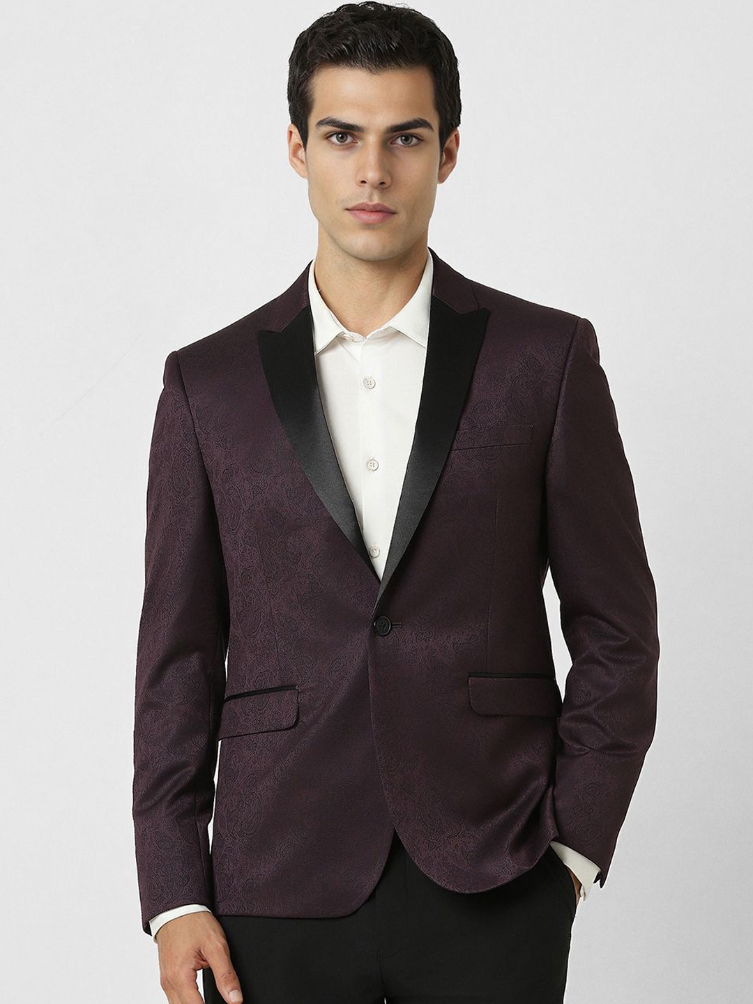 

Van Heusen Printed Peaked Lapel Single Breasted Blazer, Purple