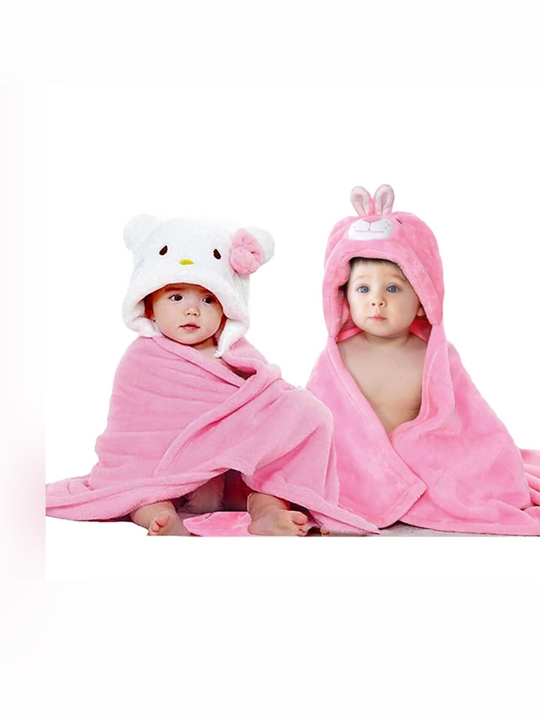 

OyO Baby Pink & White 2 Pieces Kitty and Rabbit AC Room Baby Blanket