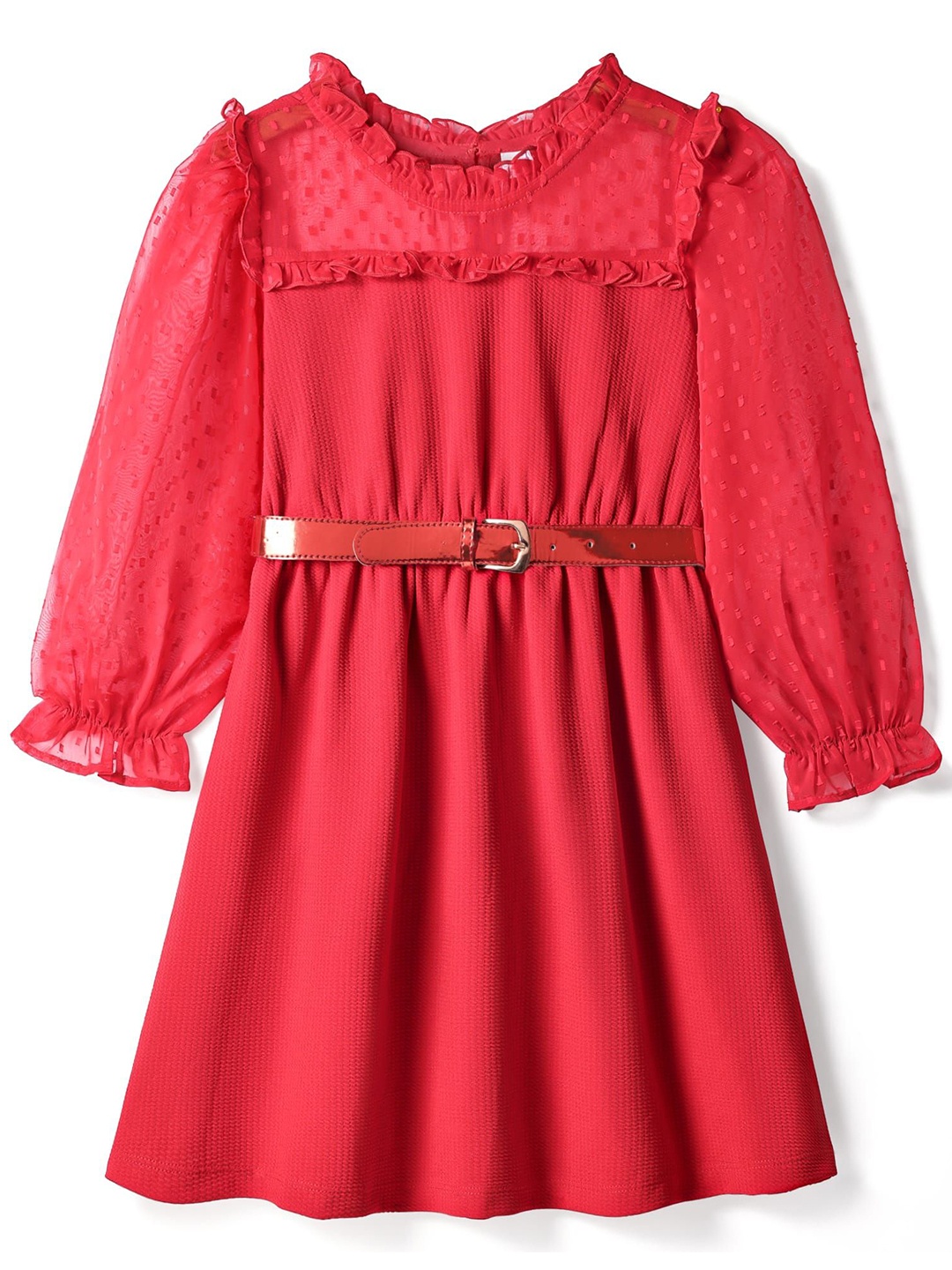 

Hola Bonita Puff Sleeve Fit & Flare Dress, Red