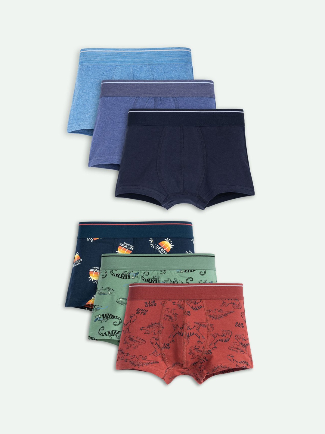 

ariel Boys Pack Of 6 Assorted Printed Trunks AR-BT-P6-navy_lizdinoaop