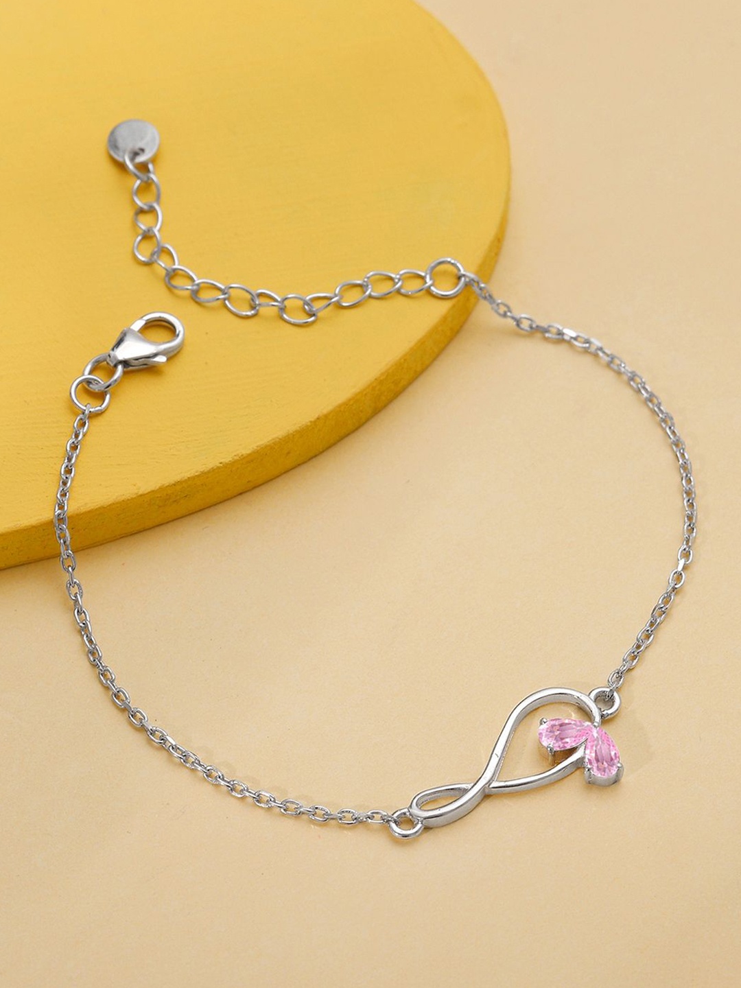 

GIVA 925 Sterling Silver Rhodium-Plated Stone Studded Blush of Love Link Bracelet