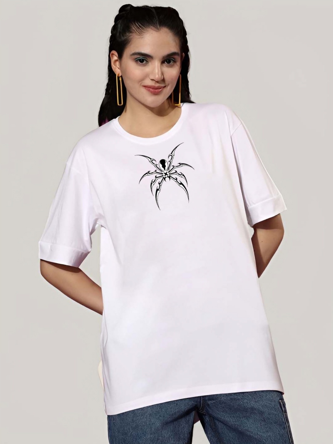 

SZN Women Graphic Printed Round Neck Cotton Oversized T-shirt, White