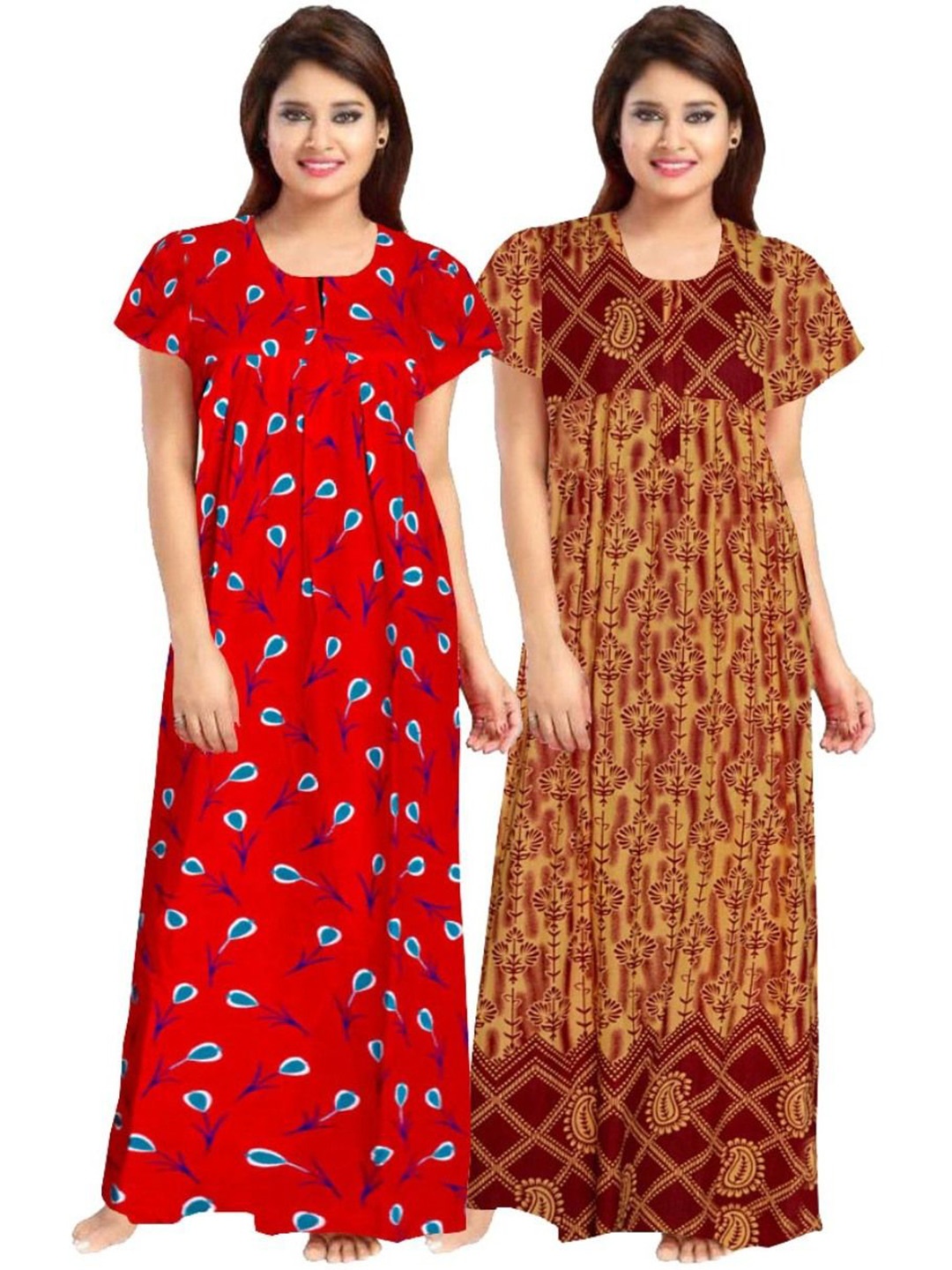 

PR PINK ROYAL Women Printed Maxi Nightdress, Red