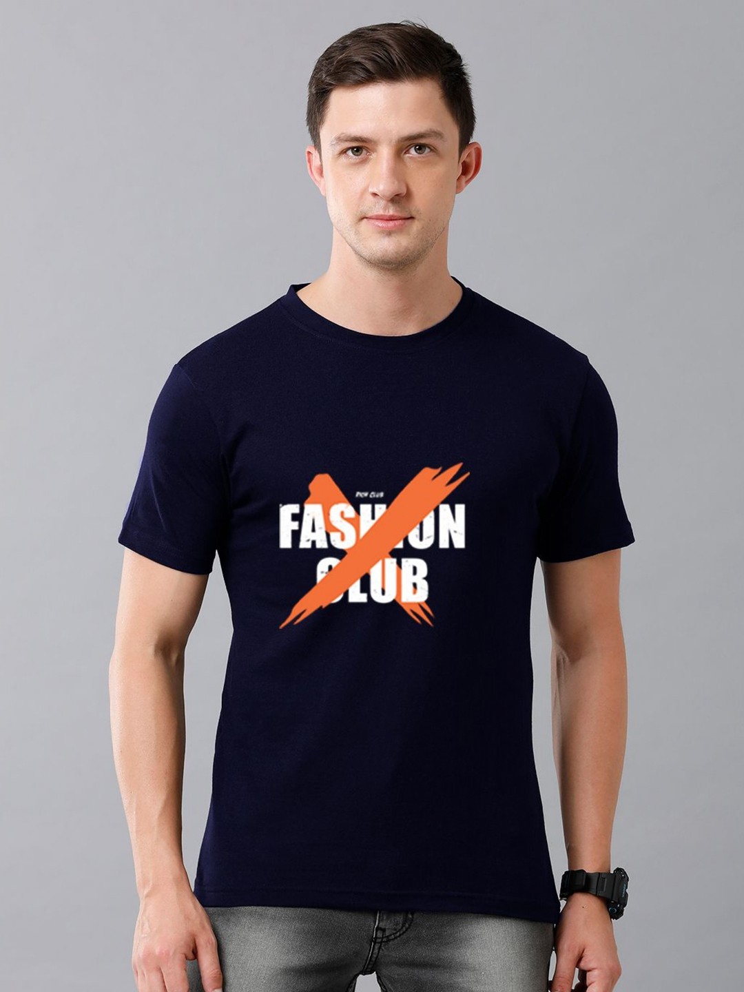 

Moda Rapido Men Typography Printed Round Neck Cotton T-shirt, Navy blue