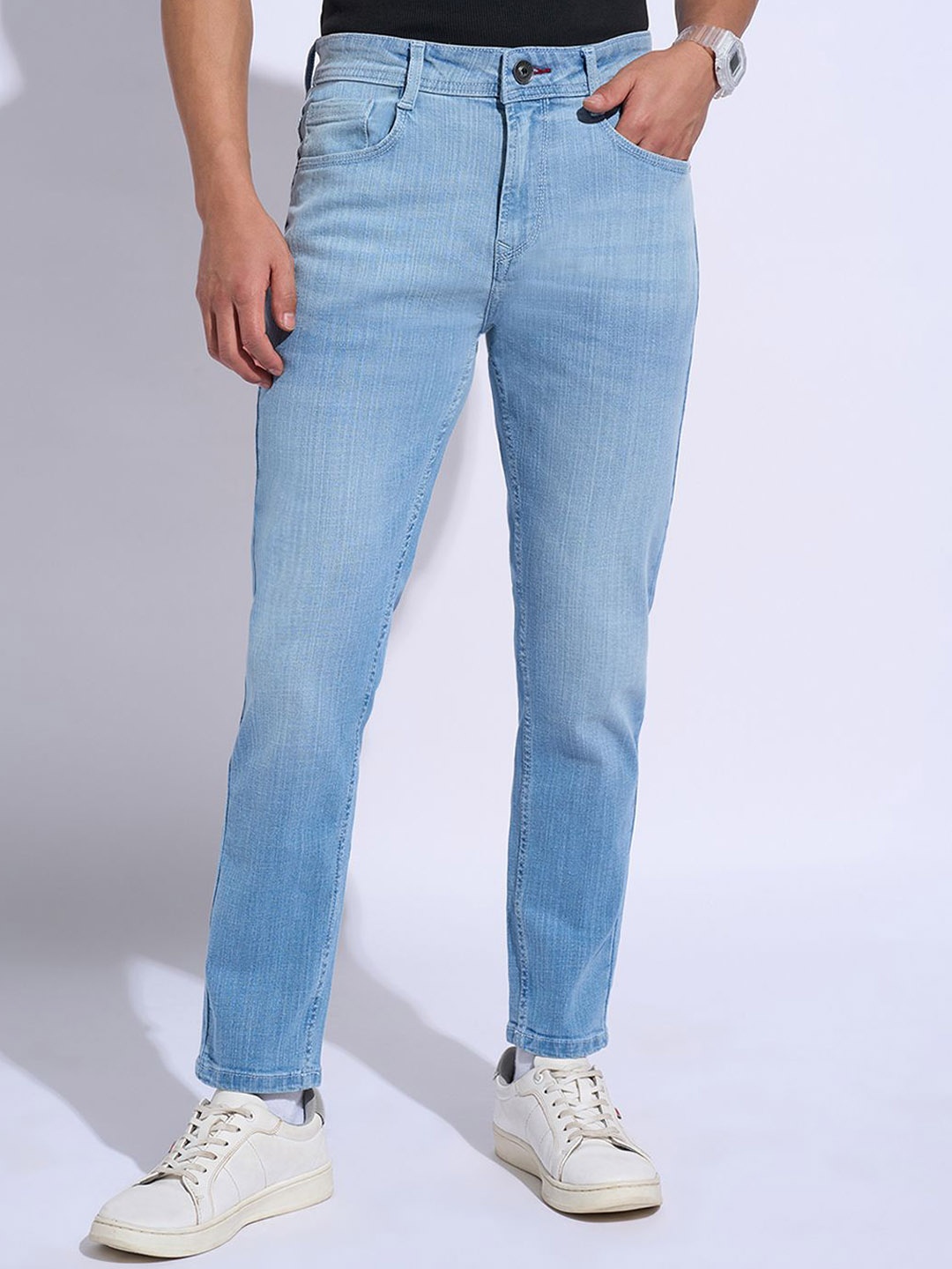 

SF JEANS by Pantaloons Men Slim Fit Low Distress Light Fade Jeans, Blue