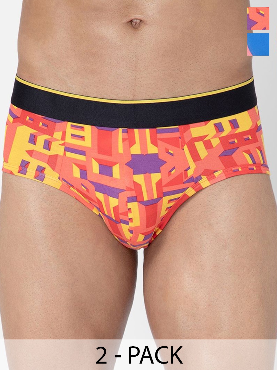 

bummer Men Pack of 2 Printed Micro Modal Briefs Underwear BRBRDB02S, Yellow