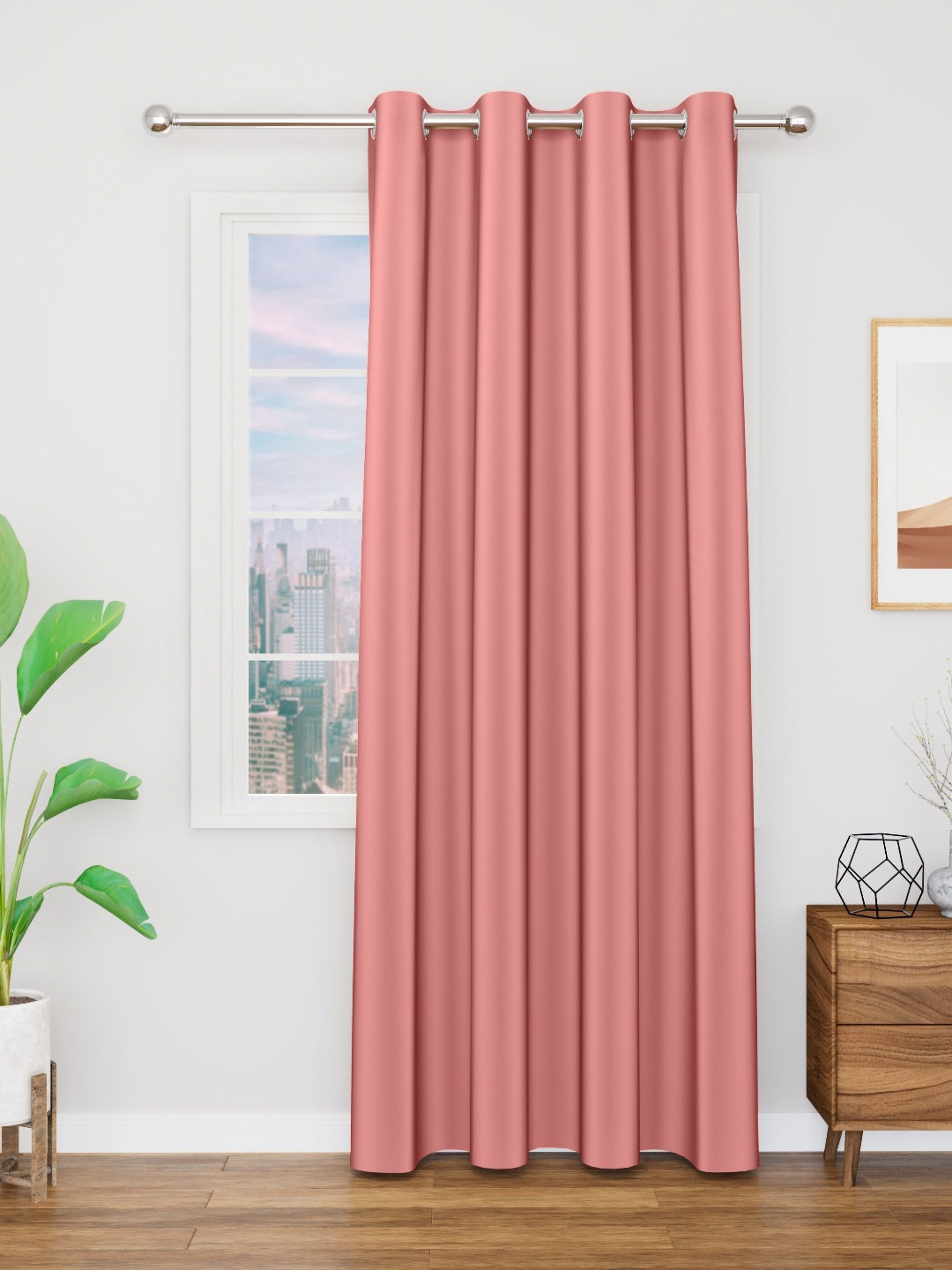

Myntra Elegant Homes Meh Collection Pink Black Out Long Door Curtain