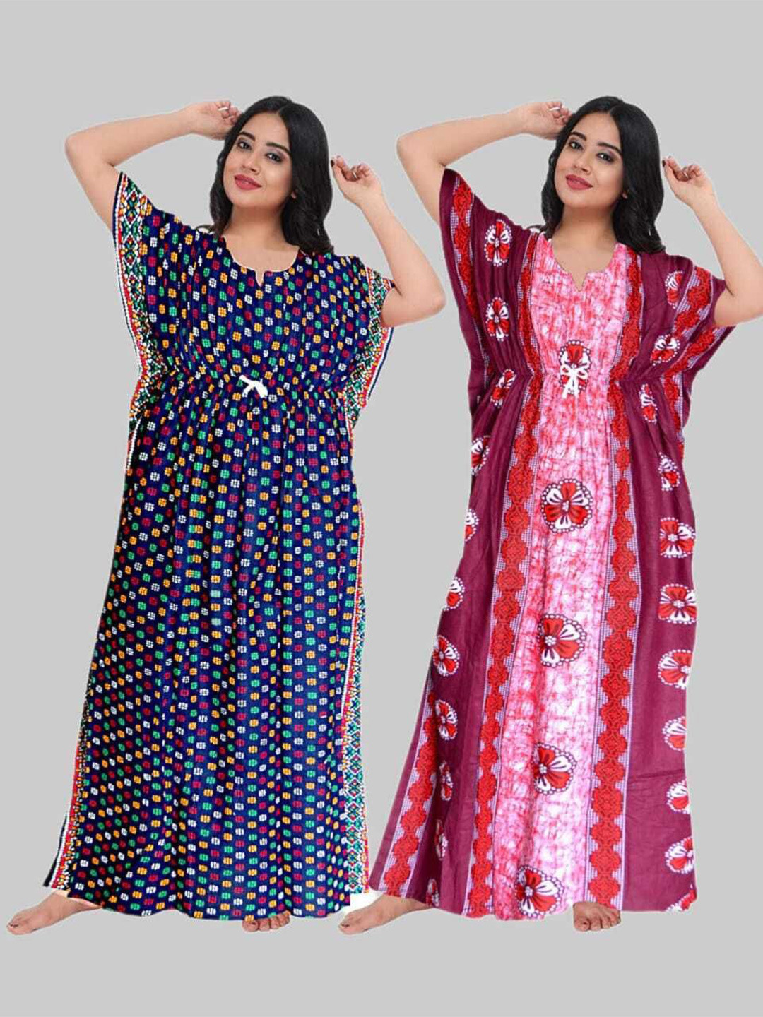 

PR PINK ROYAL Women Pack Of 2 Printed Pure Cotton Maxi Nightdress