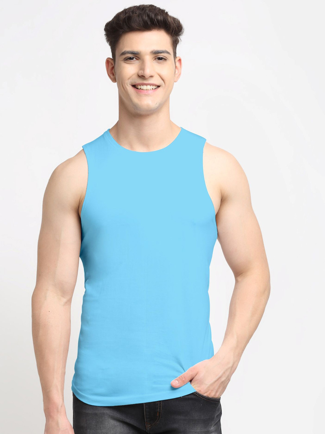 

Friskers Pure Cotton Round Neck Innerwear Vests 030225AE-20, Turquoise blue