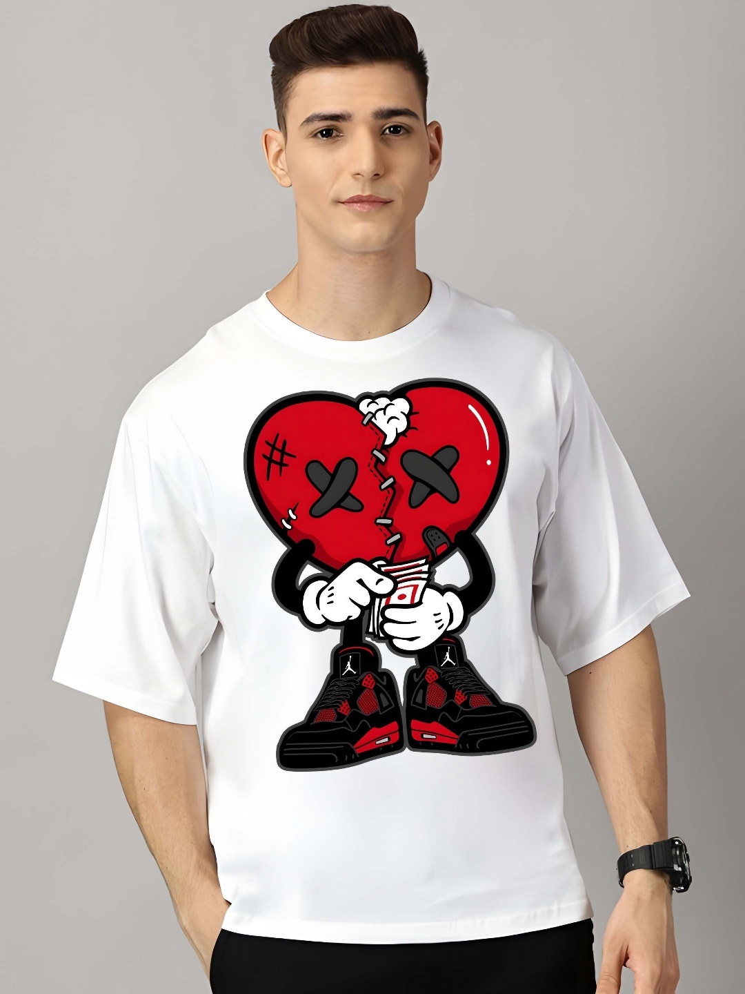 

SZN Men Graphic Printed Round Neck Cotton Oversized T-shirt, White