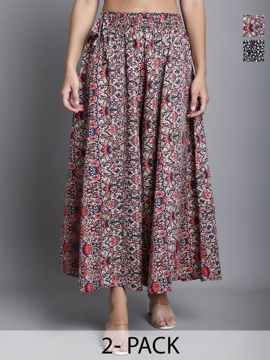 

Valles365 by S.C. Women Pack of 2 Floral Printed Flared Ethnic Palazzos, Black