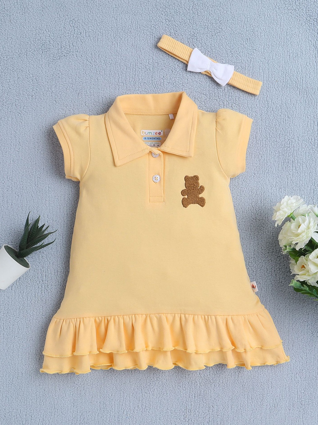 

BUMZEE Girls Animal Embroidered A-Line Dress, Yellow
